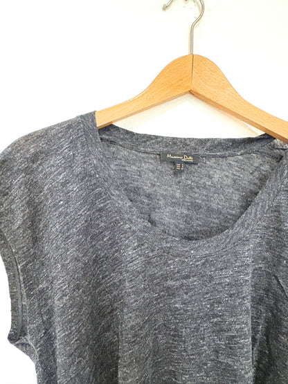 Massimo Dutti Melange Grey Linen Tee S