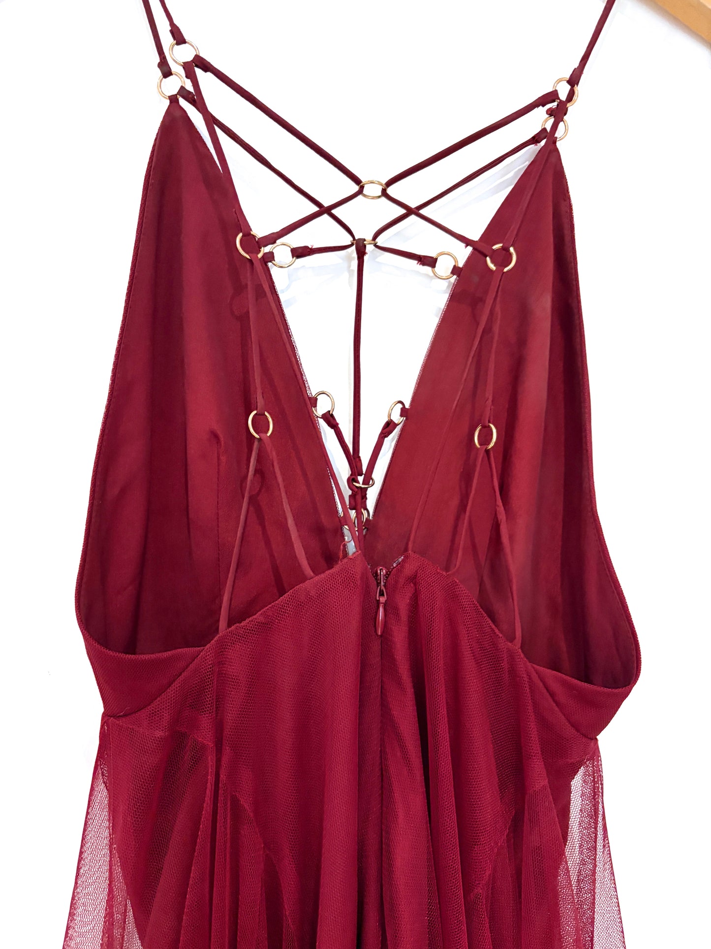 Topshop Burgundy Tulle Maxi Dress UK 4