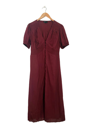 Nobody's Child Burgundy Satin Front Midi Dress UK 14