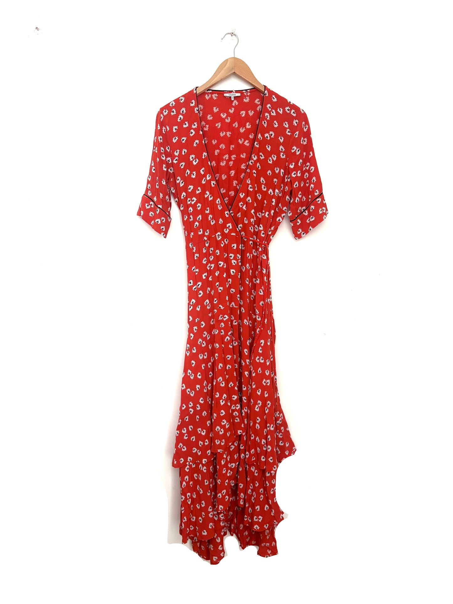 Ganni Red Wrap Floral Dress