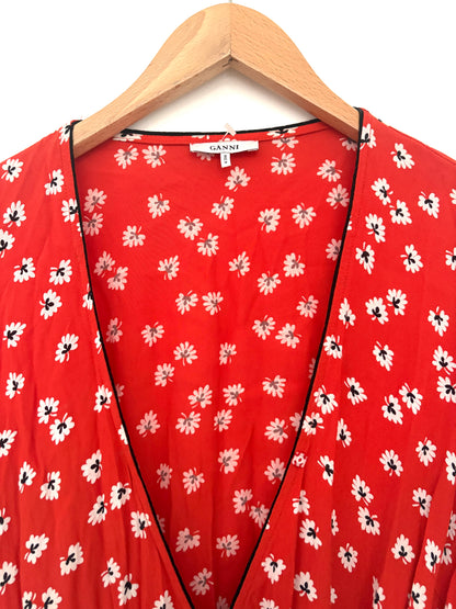 Ganni Red Floral Wrap Maxi Dress UK 12