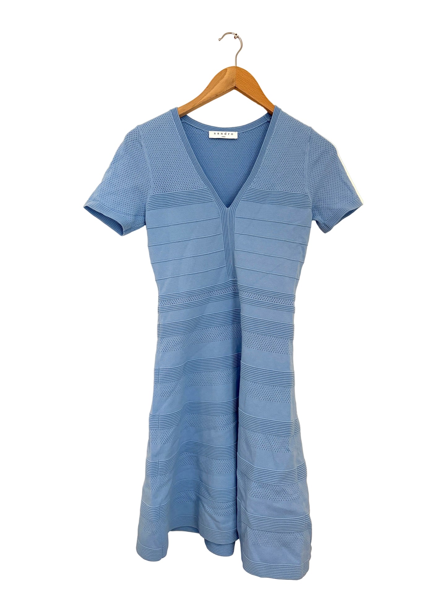 Sandro Pointelle Blue Knit Flare Dress