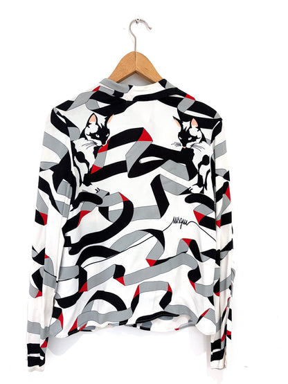 MSGM Printed Neck-Tie Blouse UK 10