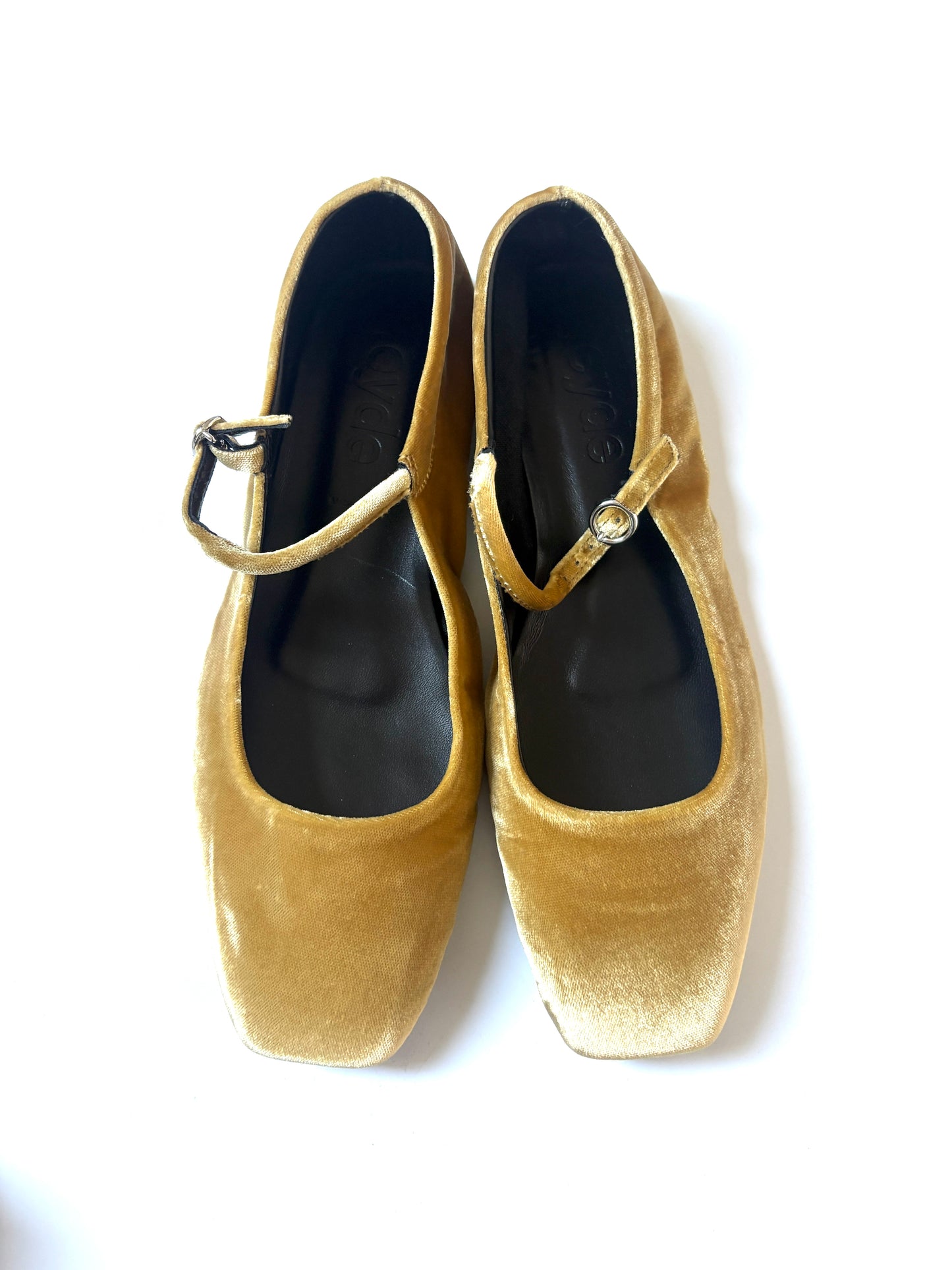 Aeyde Yellow Velvet Uma Mary-Jane Flats UK 5