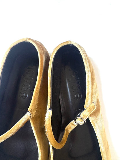 Aeyde Yellow Velvet Uma Mary-Jane Flats UK 5