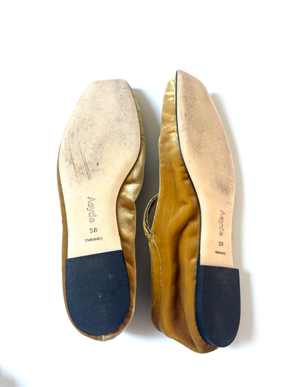 Aeyde Yellow Velvet Uma Mary-Jane Flats UK 5
