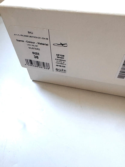 Aeyde Yellow Velvet Uma Mary-Jane Flats UK 5