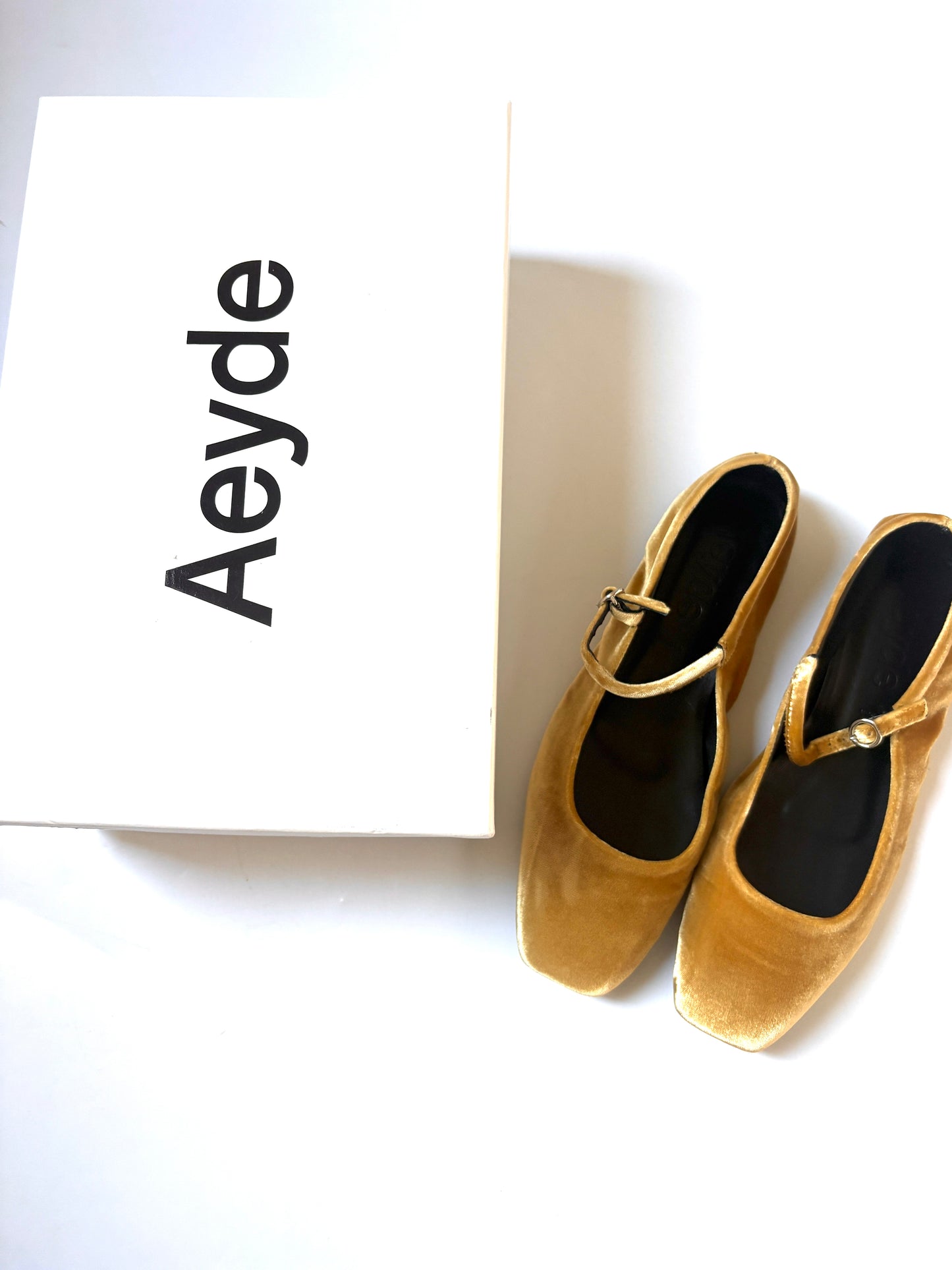 Aeyde Yellow Velvet Uma Mary-Jane Flats