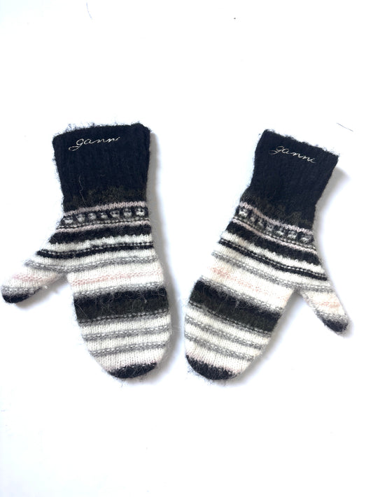 Ganni Striped Soft Wool Mittens