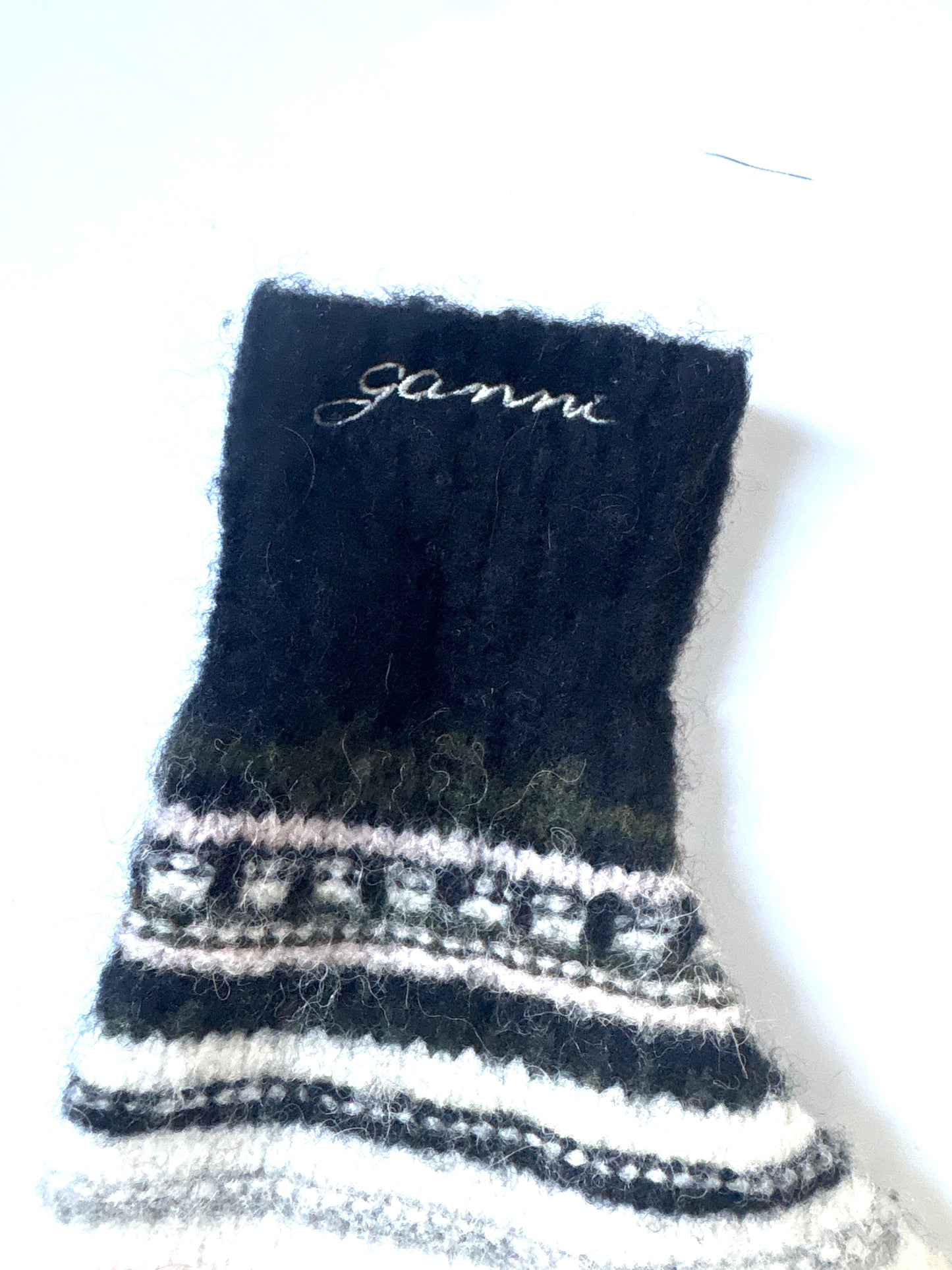 Ganni Striped Soft Wool Mittens
