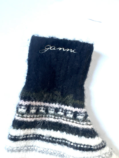 Ganni Striped Soft Wool Mittens