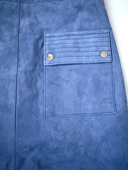 New With Taags Mango Cornflower Blue Suede Skirt M