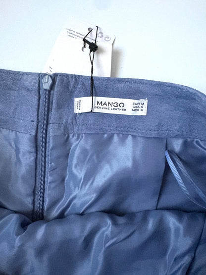 New With Taags Mango Cornflower Blue Suede Skirt M