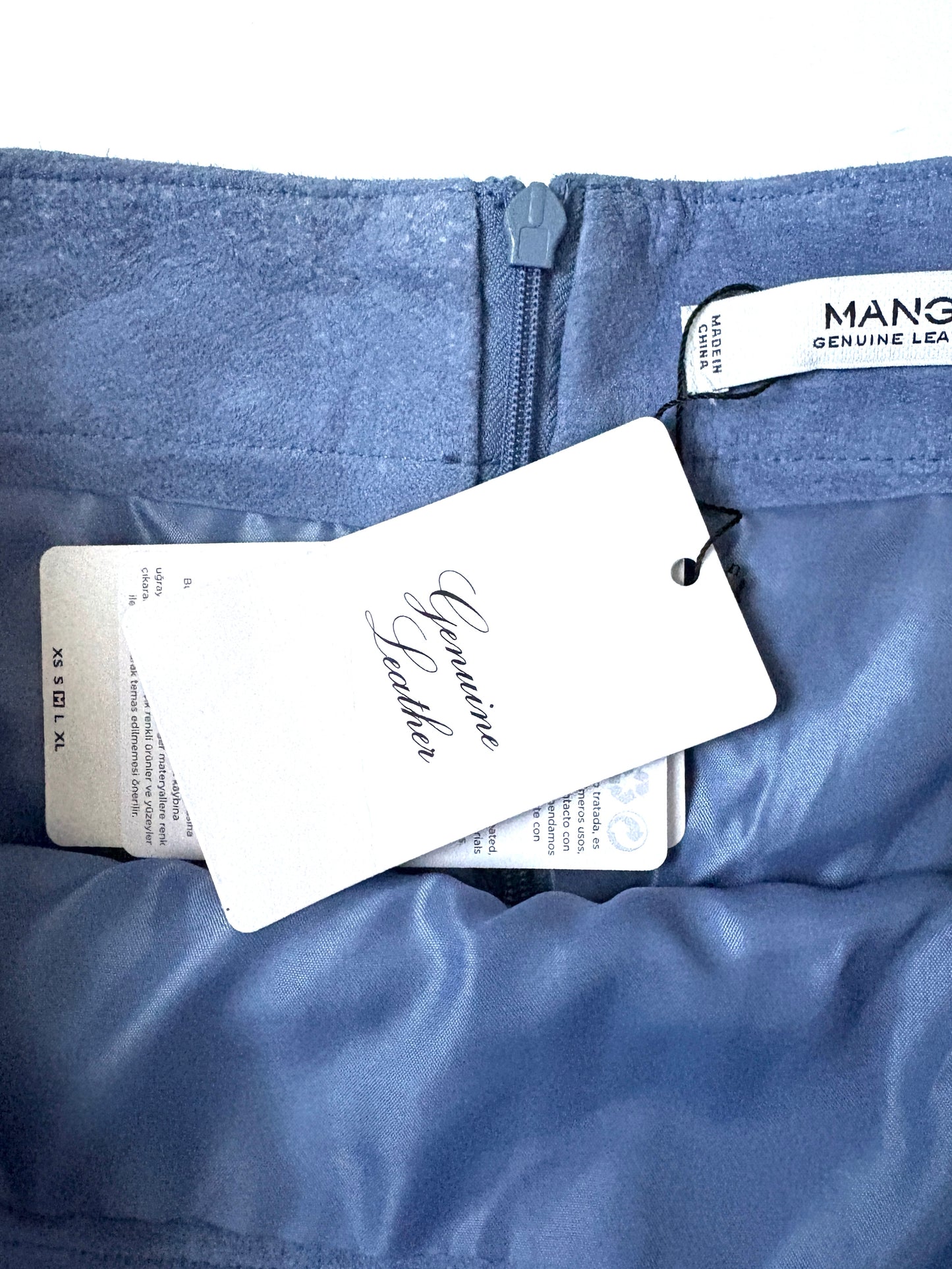 New With Taags Mango Cornflower Blue Suede Skirt M
