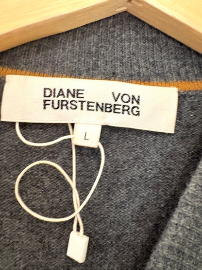 Diane Von Furstenberg Grey Short Sleeve Cashmere Knit L