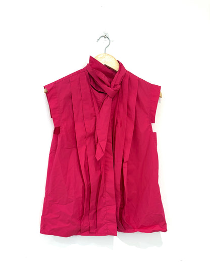 The Fold Pink Cotton Bow Neck Blouse