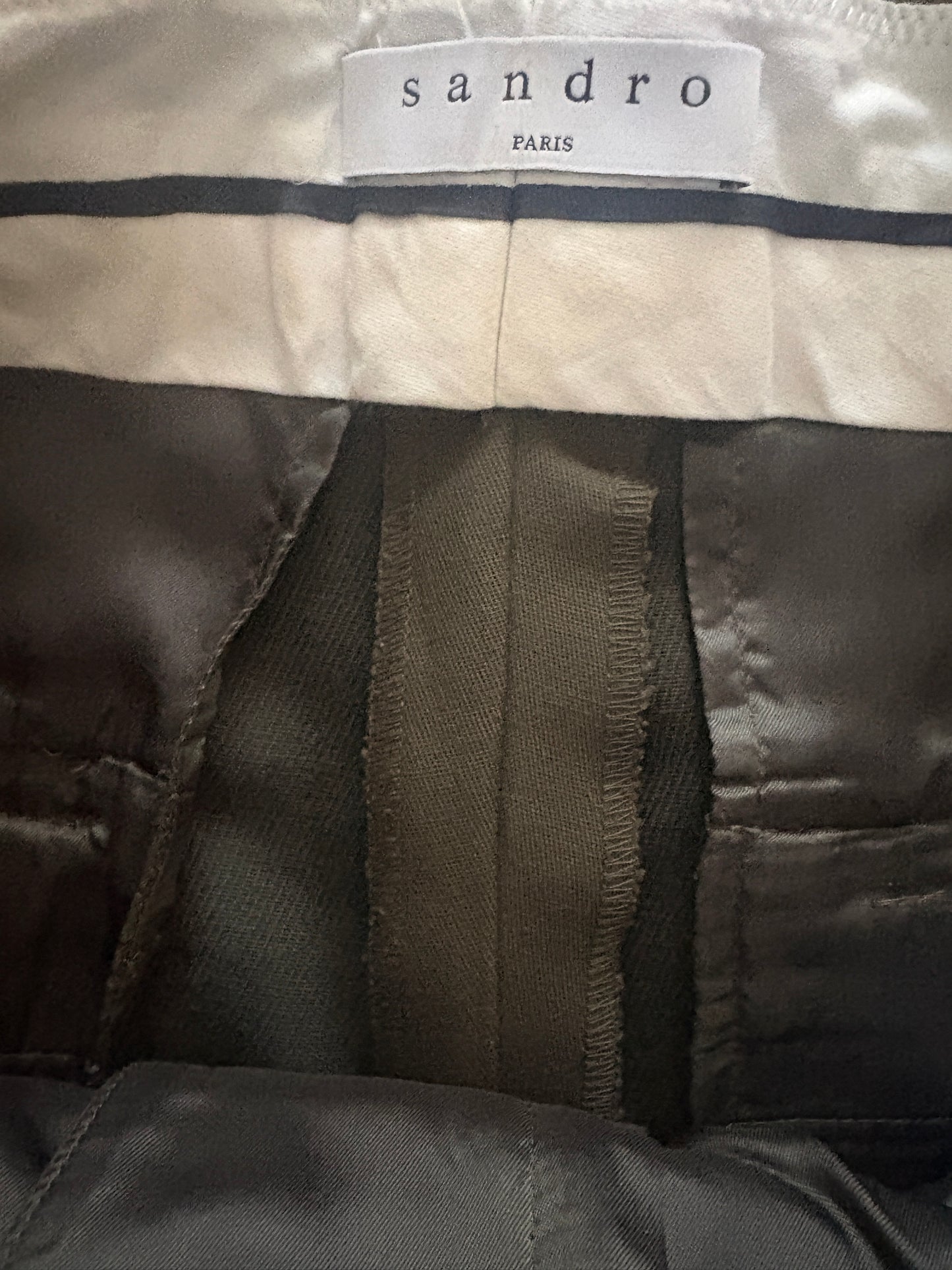 Sandro Khaki Straight Leg Trousers UK 10