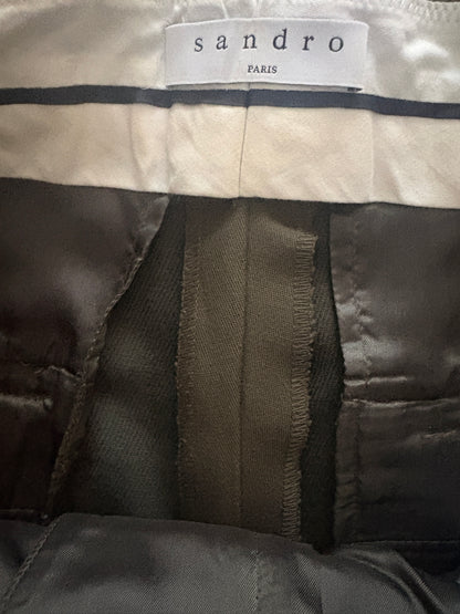 Sandro Khaki Straight Leg Trousers UK 10