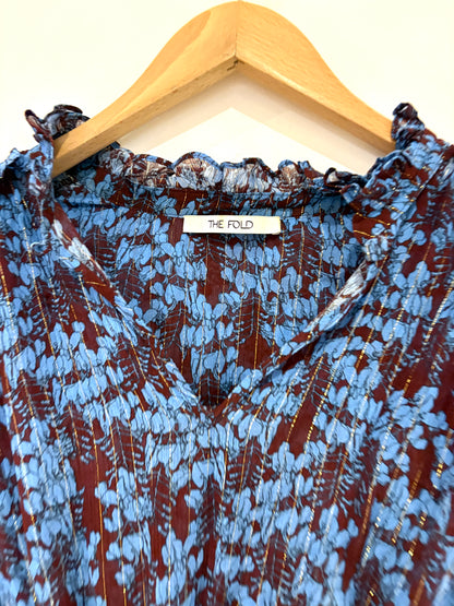 The Fold Floral Lurex Ruffle Printed Shirt Dress UK 12