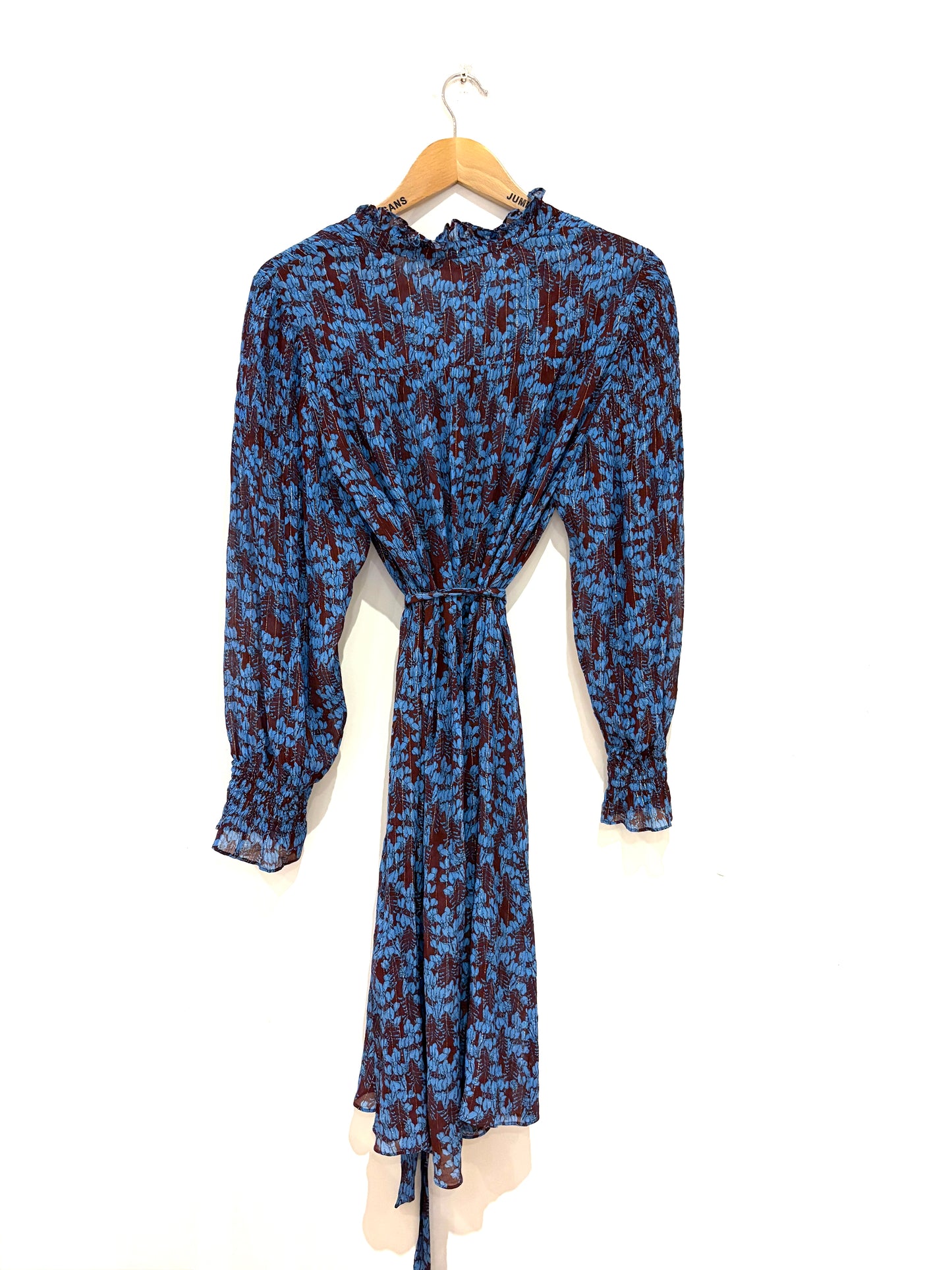 The Fold Floral Lurex Ruffle Printed Shirt Dress UK 12