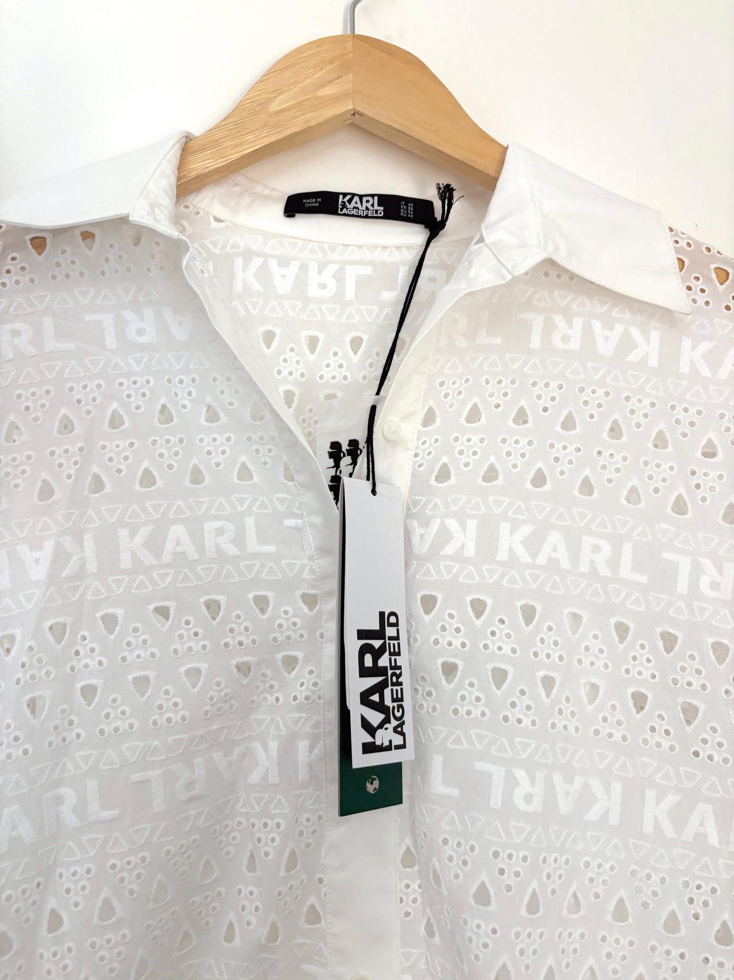 New with Tags Karl Lagerfeld White Broderie Anglaise Shirt Dress UK 8