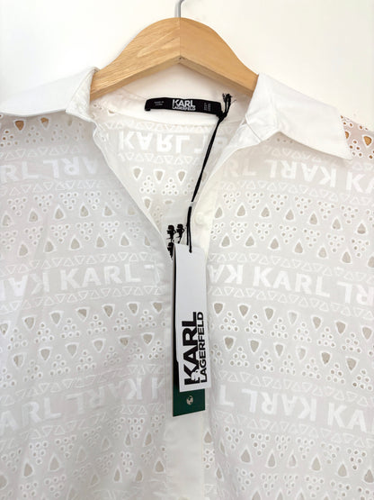 New with Tags Karl Lagerfeld White Broderie Anglaise Shirt Dress UK 8