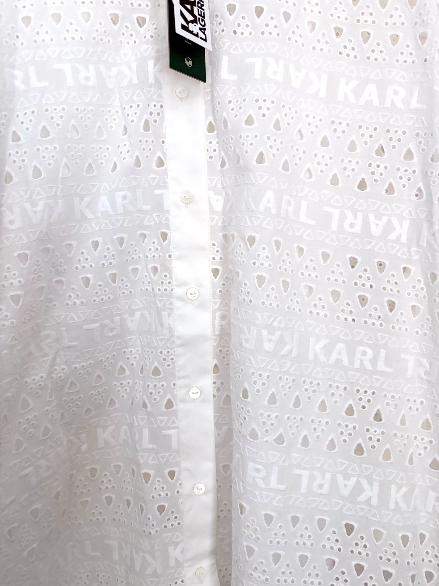 New with Tags Karl Lagerfeld White Broderie Anglaise Shirt Dress UK 8