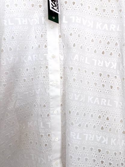 New with Tags Karl Lagerfeld White Broderie Anglaise Shirt Dress UK 8