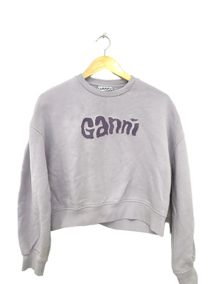 Ganni Lilac Logo Cropped Sweatshirt M