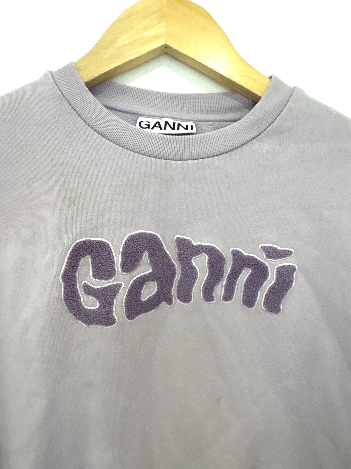 Ganni Lilac Logo Cropped Sweatshirt M