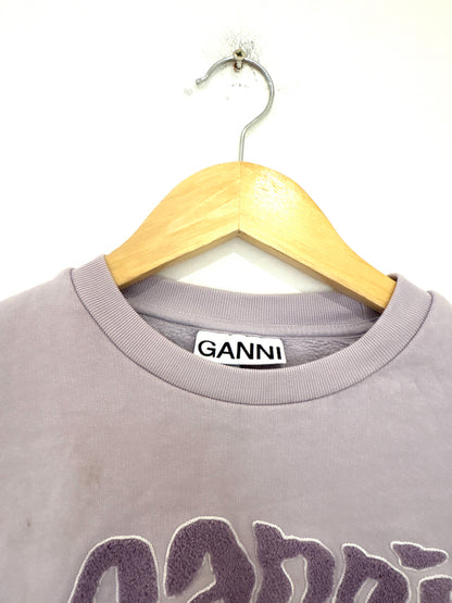 Ganni Lilac Logo Cropped Sweatshirt M