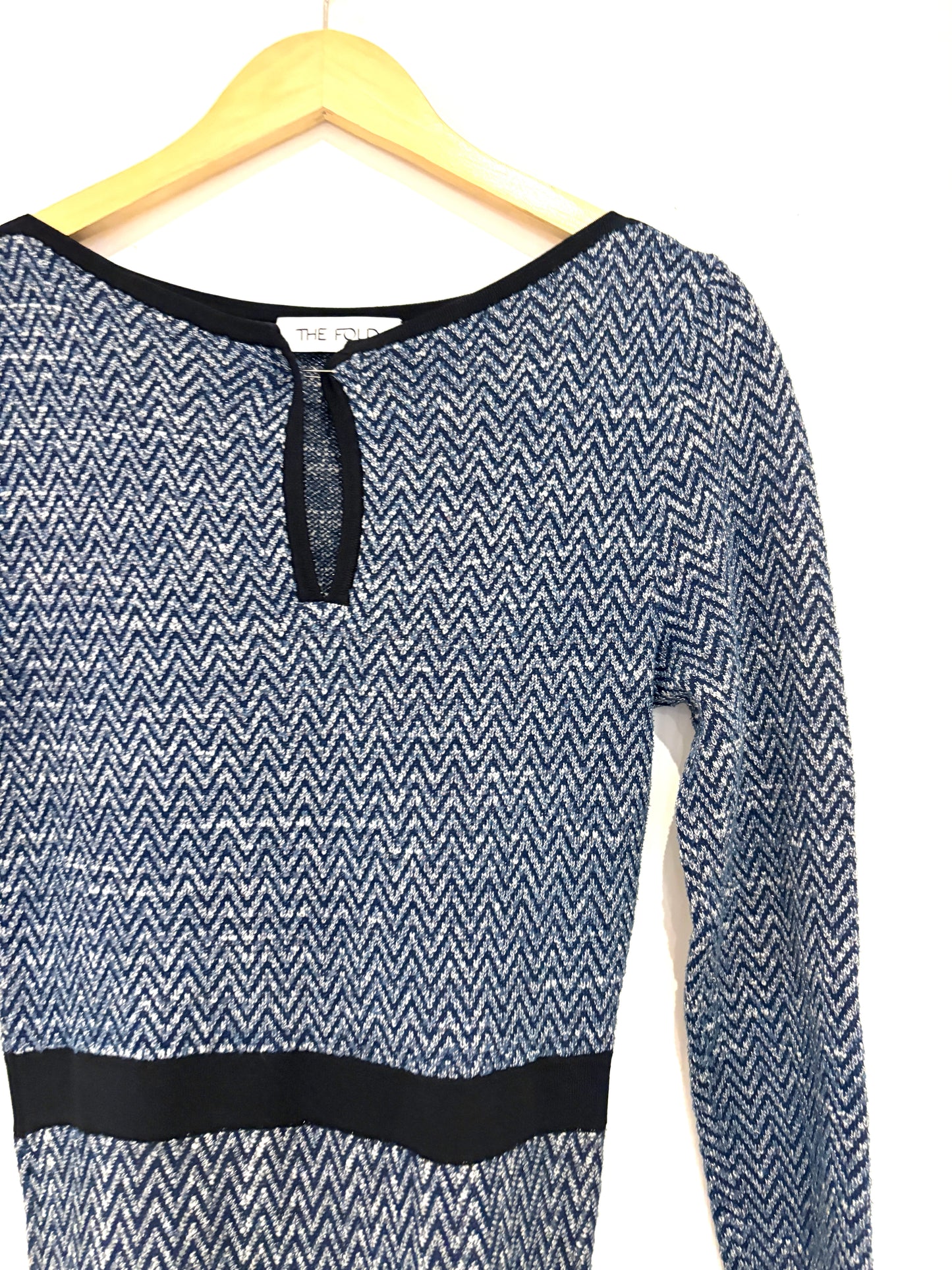 The Fold Blue Chevron Dress M