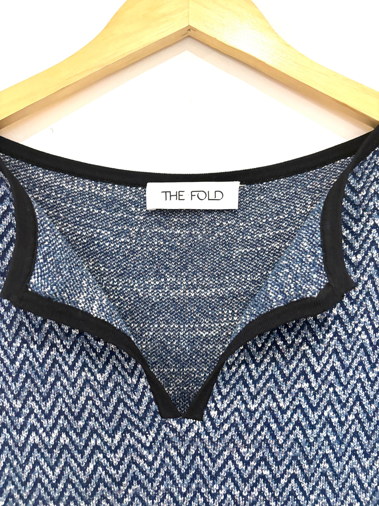 The Fold Blue Chevron Dress M