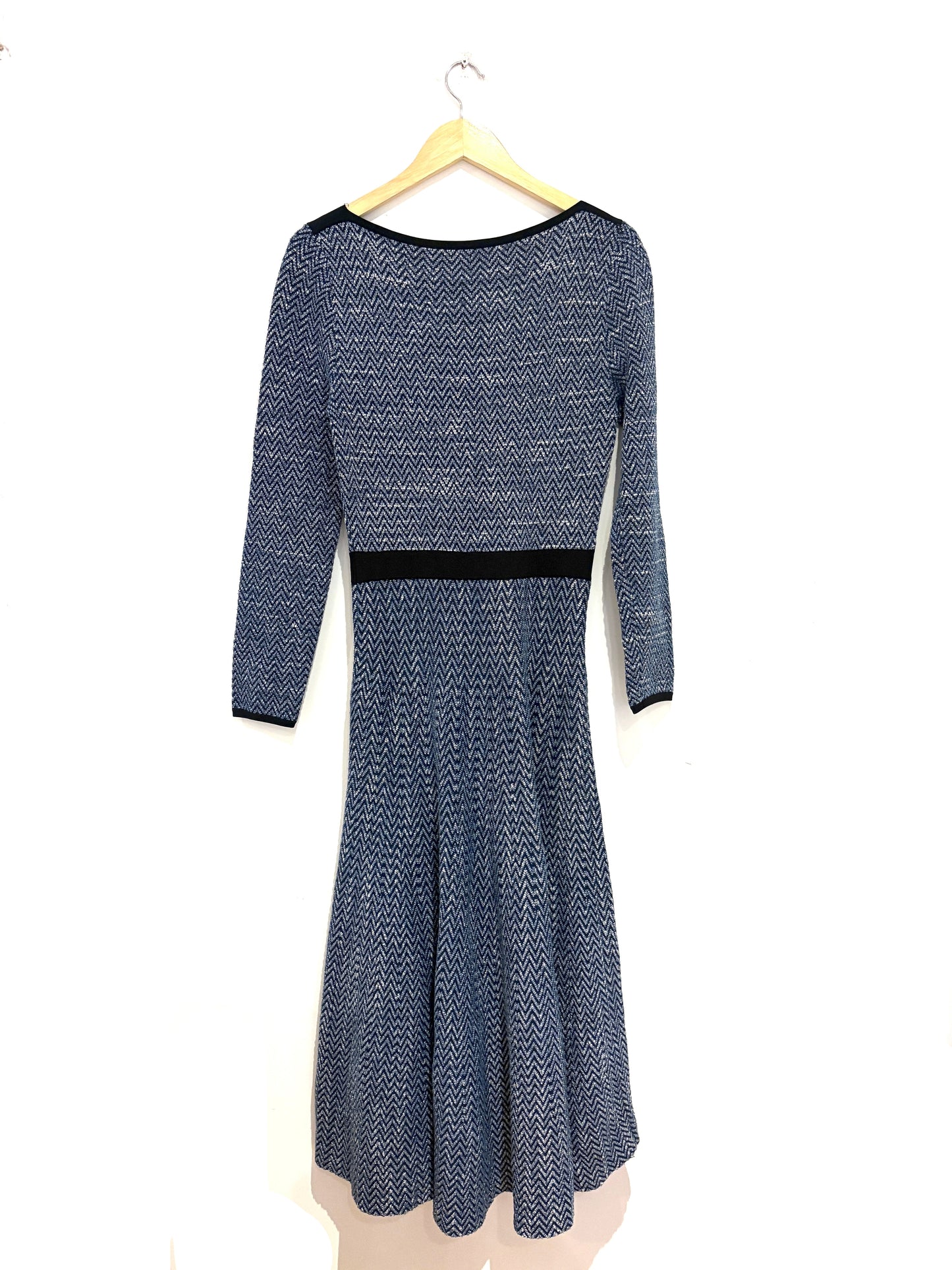 The Fold Blue Chevron Dress M