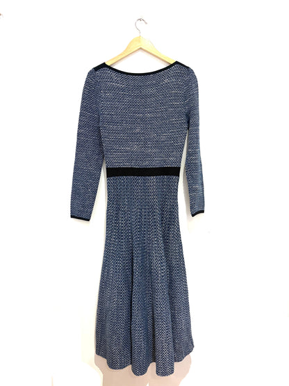 The Fold Blue Chevron Dress M