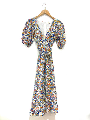 Boden Full Panelled Linen Blend Midi Dress UK 12