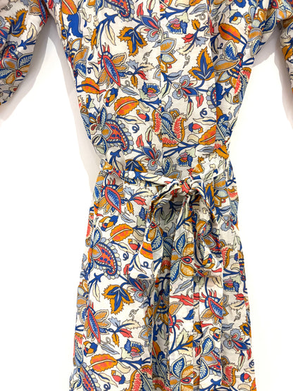 Boden Full Panelled Linen Blend Midi Dress UK 12
