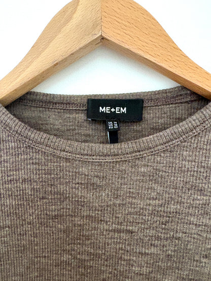 Me+Em Ribbed Brown Jersey Wool Top UK 14