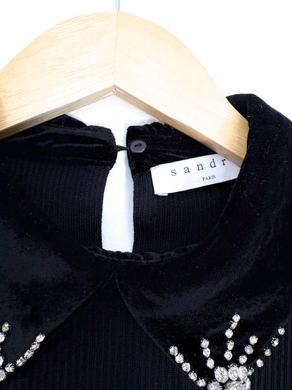 Sandro Black Gem Collar Top S
