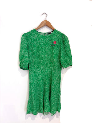 Rixo Green Polka Dot Dress UK 10