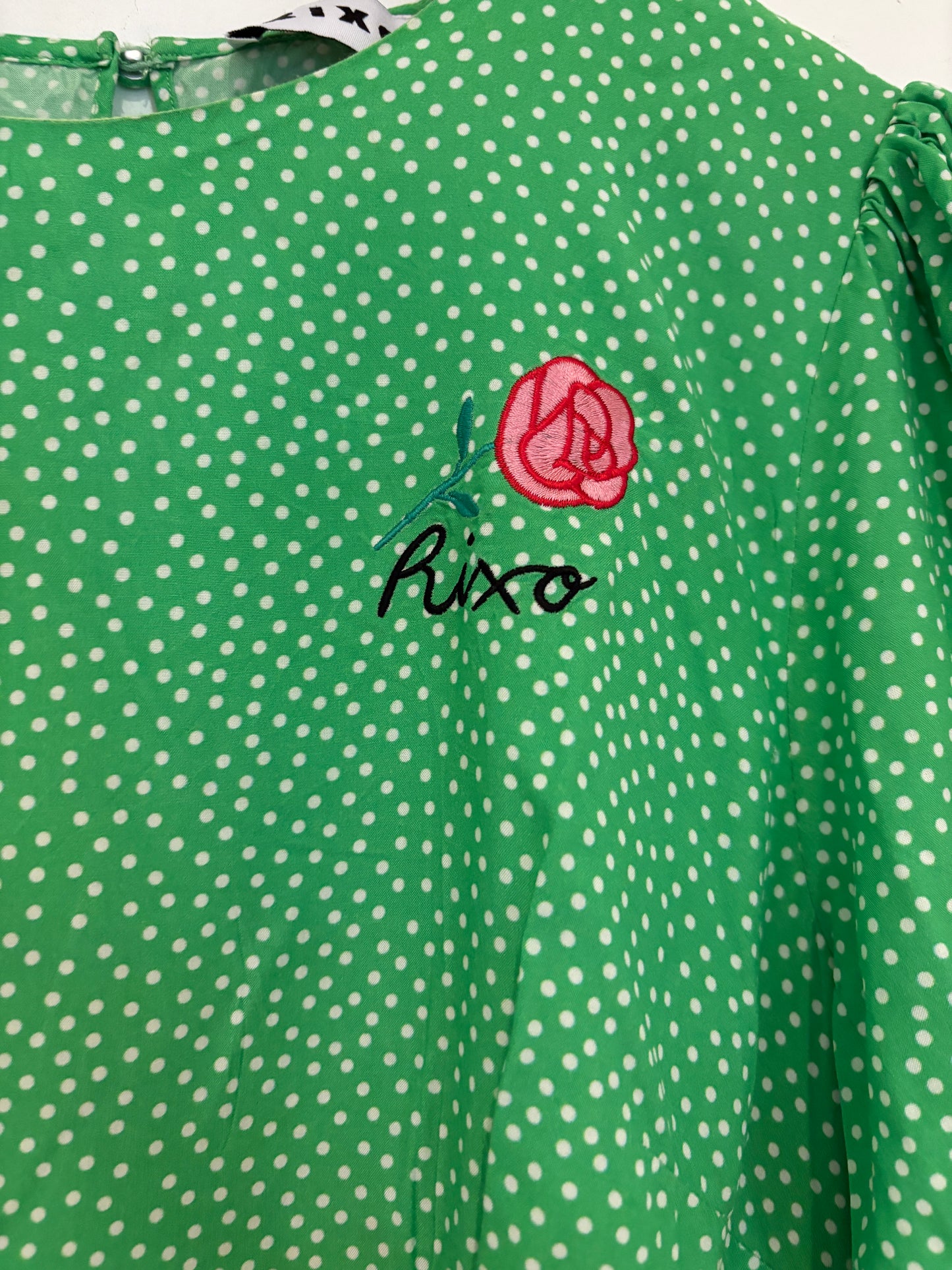 Rixo Green Polka Dot Dress UK 10