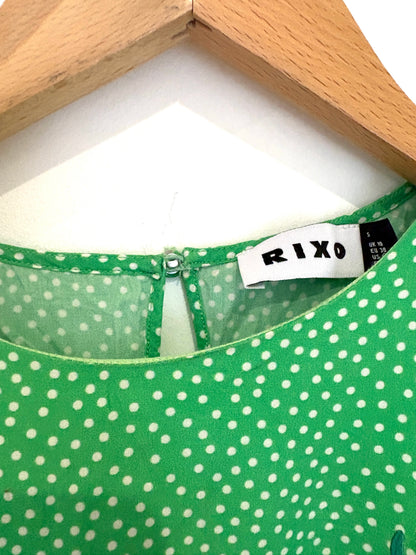 Rixo Green Polka Dot Dress UK 10