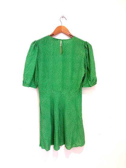 Rixo Green Polka Dot Dress UK 10