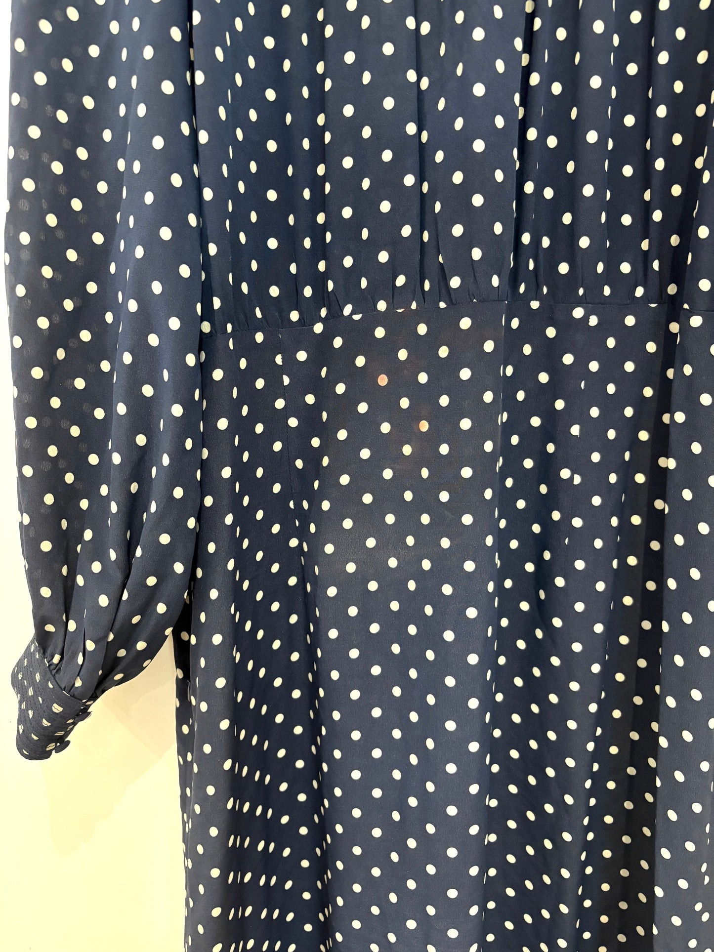 Rixo Navy Polka Dot Silk Midi Dress UK 14
