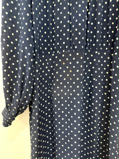 Rixo Navy Polka Dot Silk Midi Dress UK 14