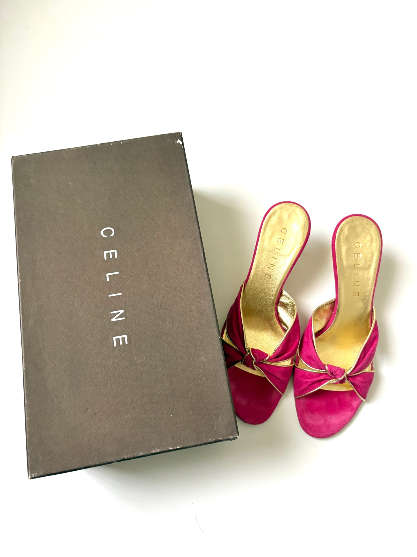 Celine Vintage Azalee Pink Suede Croisette Mules UK 5.5
