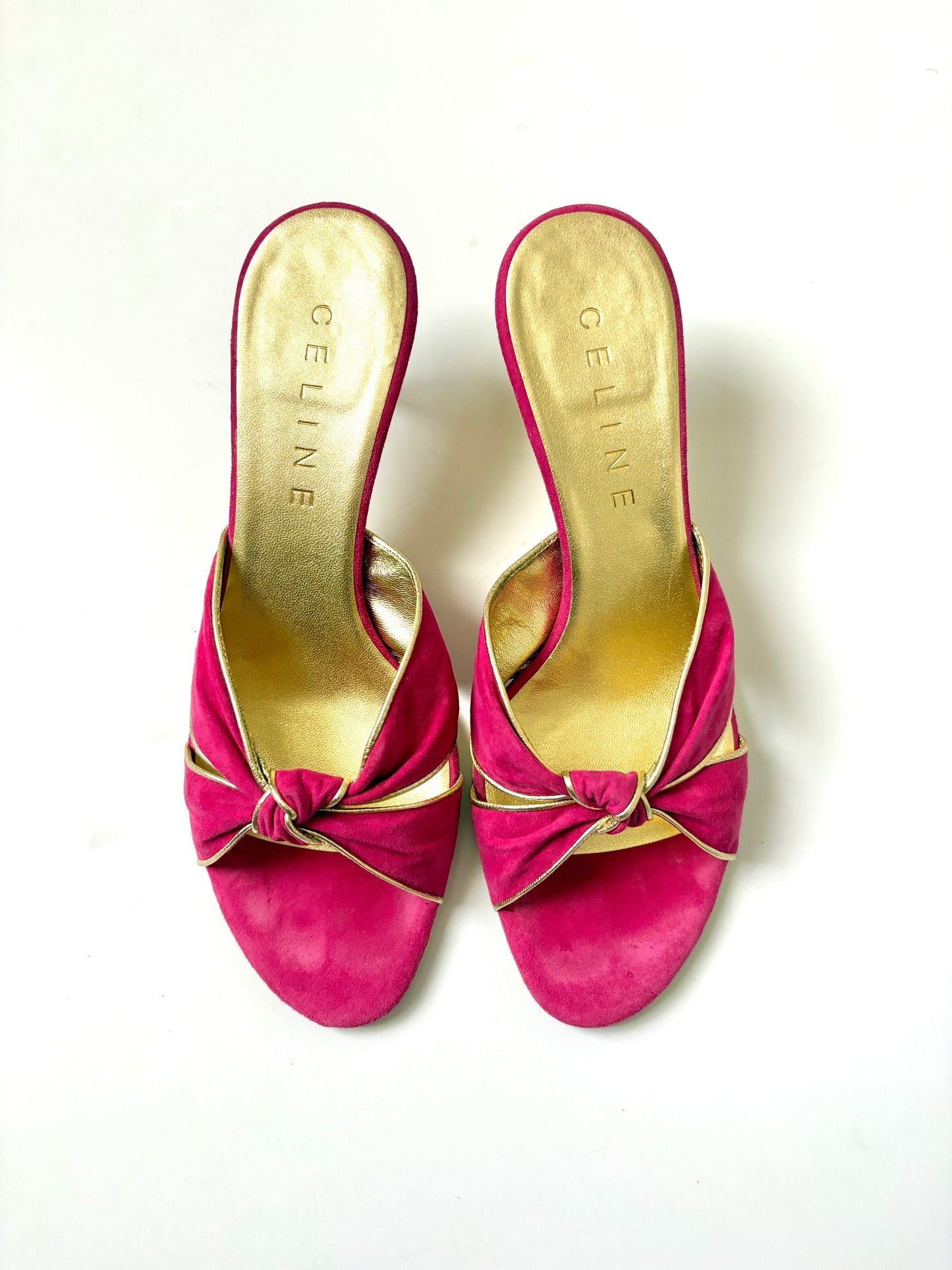 Celine Vintage Azalee Pink Suede Croisette Mules UK 5.5