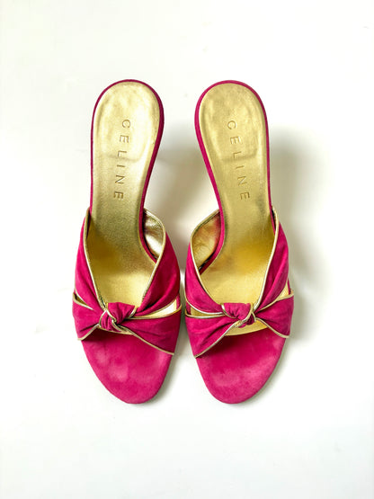 Celine Vintage Azalee Pink Suede Croisette Mules UK 5.5