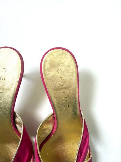Celine Vintage Azalee Pink Suede Croisette Mules UK 5.5