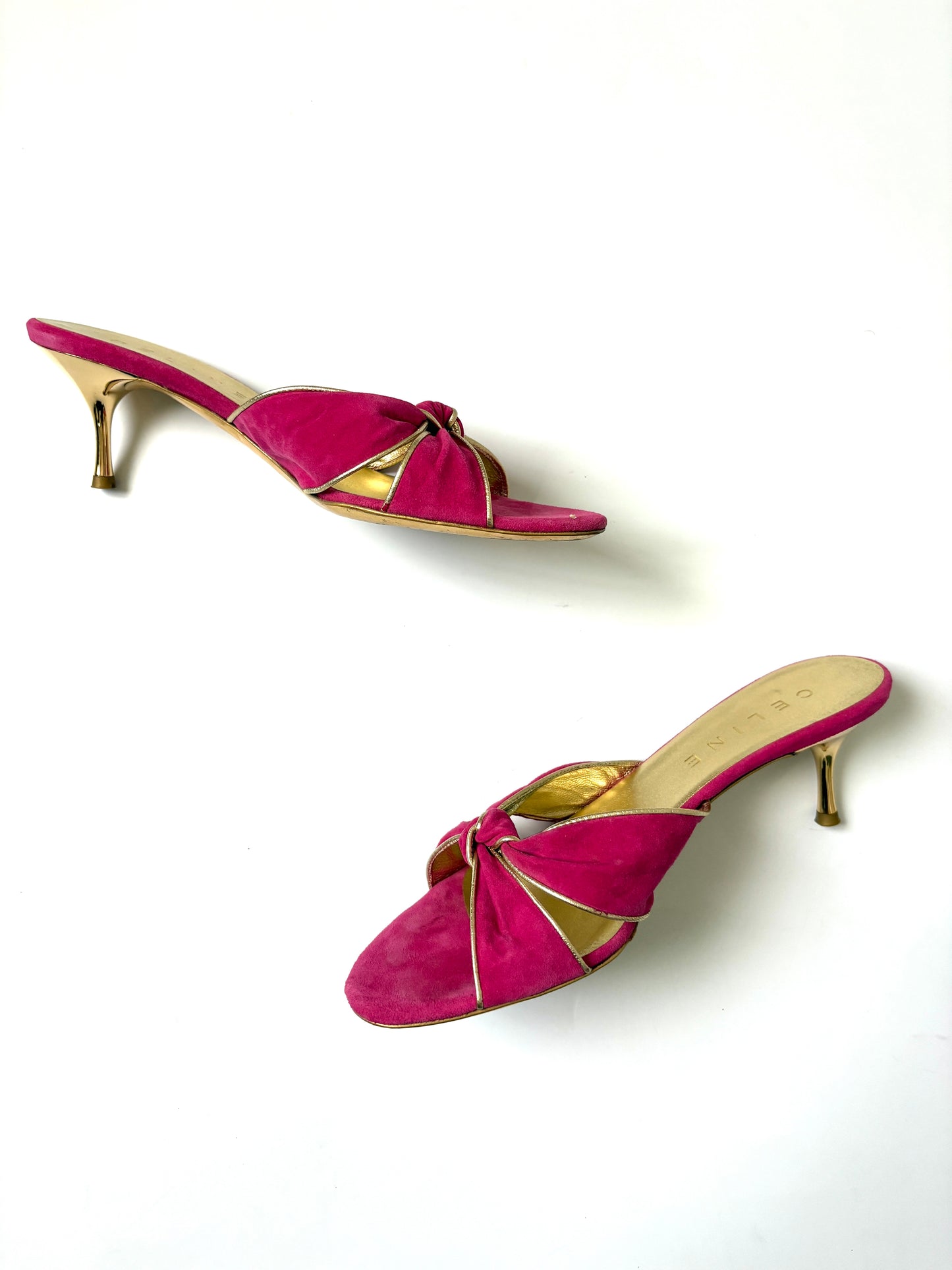 Celine Vintage Azalee Pink Suede Croisette Mules UK 5.5